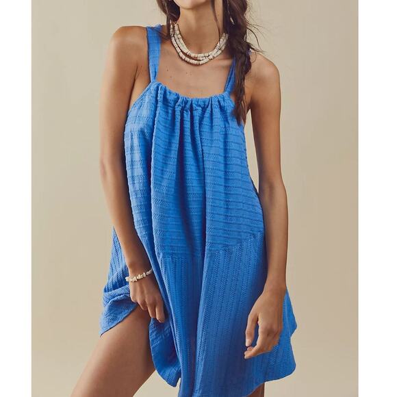 Free People Dresses & Skirts - Free People Shay Convertible Mini Dress Medium Blue Beach Boho Tie Textured Knit